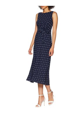 Lauren Ralph Lauren Tomara Navy Blue Spot Midi Dress