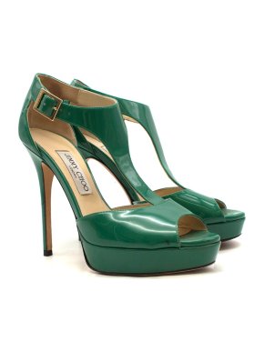 Jimmy Choo Green Patent Leather Peep-Toe Pumps
