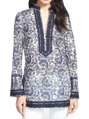 Tory Burch Blue & White Fan Print Tunic