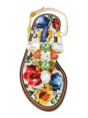 Dolce & Gabbana Sicily Print Crystal Thong Sandals