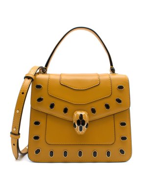 Bvlgari Ochre Serpenti Forever Leather Embellished Top Handle Bag