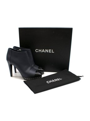 Chanel Navy Chain Trimmed Platform Ankle Boots