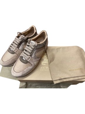 Burberry Nude Suede, Leather & Canvas Field Trainers