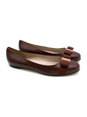 Salvatore Ferragamo Burgundy Leather Ballet Flats