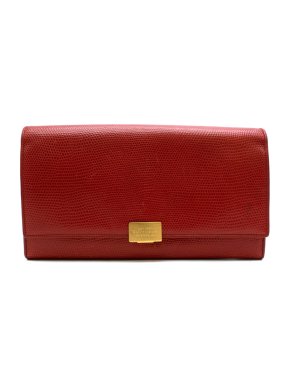 Smythson Red Lizard Embossed Leather Travel Wallet