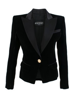 Balmain Black Single-Breasted Velvet Blazer