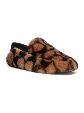 Coach Fur Monogram Leather Holly Slippers