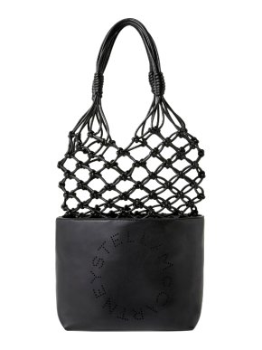 Stella McCartney Black Faux Leather Logo Knotted Tote Bag