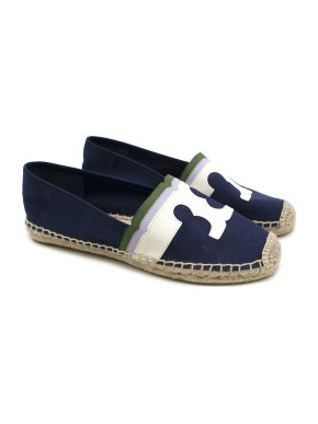 Tory Burch Navy Cavas Leather Trim Espadrilles