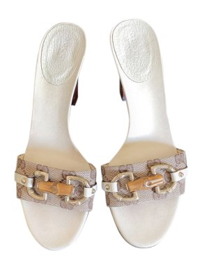 Gucci White Monogram Bamboo Horsebit Sandals