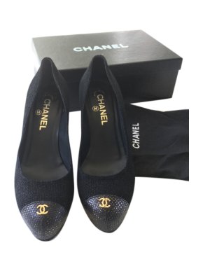 Chanel Black Cap-Toe Pumps