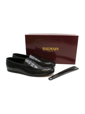 Balmain Black Shine Leather Penny Loafers