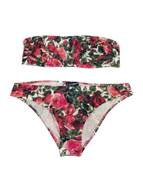 Dolce & Gabbana Red Rose Print Bandeau Bikini