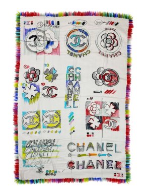 Chanel Cashmere Camellia Logo Shawl