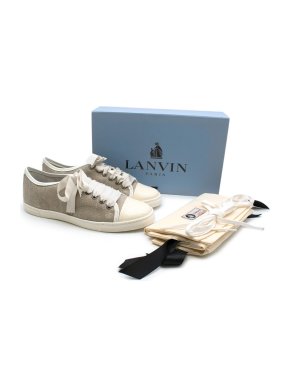 Lanvin taupe canvas & leather low rise trainers