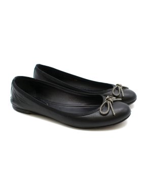 Saint Laurent Black Leather Ballerina Flats with Bow