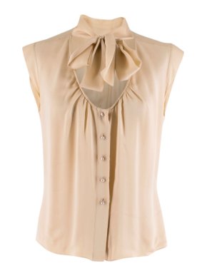 Chanel Nude Semi-Sheer Pussy Bow Blouse
