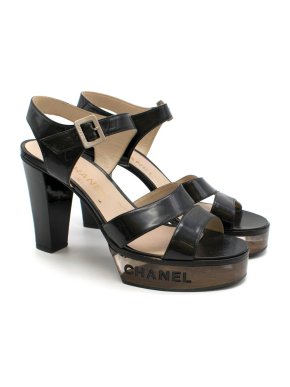 Chanel Black Patent Leather and Lucite Platform Sandals
