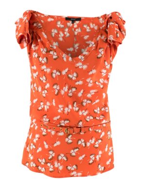 Gucci Red Silk Floral Printed Top with Belt
