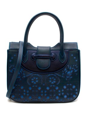 Tamara Salman Blue Minerva Top Handle Laser-Cut