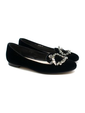 Christian Dior Black Velvet Crystal Embellished Ballerina Pumps