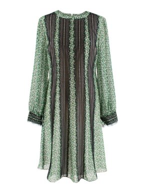 Mikael Aghal Green floral print dress with black lace trim 1