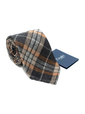 Drake's Grey Checked Cashmere Tie