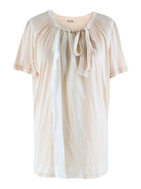 Miu Miu Short Sleeve Silk Cotton T-shirt with Chiffon Bow