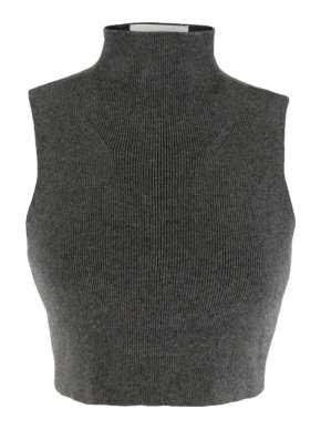 Charlie May Grey Ribbed High Neck Crop Top