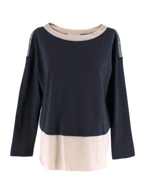 Fabiana Filippi Navy Blouse with Cotton-Silk Inserts