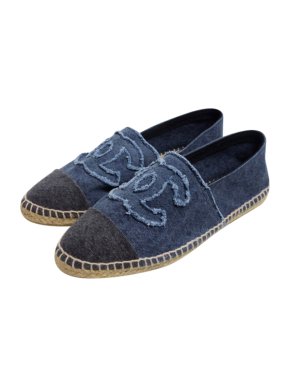 Chanel Black & Blue Denim Espadrilles