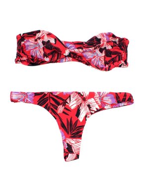 Volcom Red floral bandeau bikini set