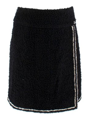 Chanel Black Tweed Metallic Trim Wrap Skirt
