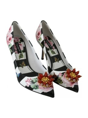 Dolce & Gabbana Striped Rose Print Crystal Embellished Pumps