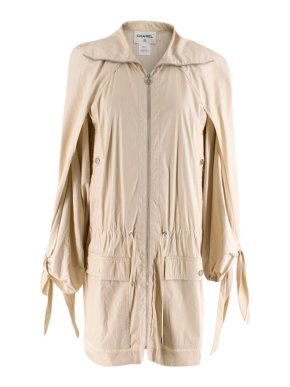 Chanel Cream Drawstring Cotton Blend Lightweight Trench Coat