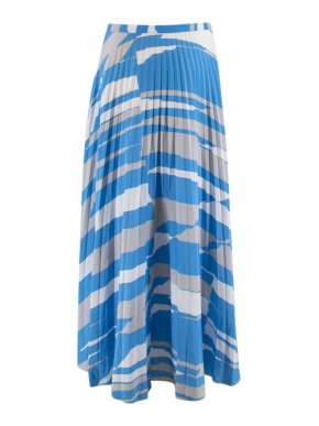 MaxMara Pleated Blue Printed Midi Skirt