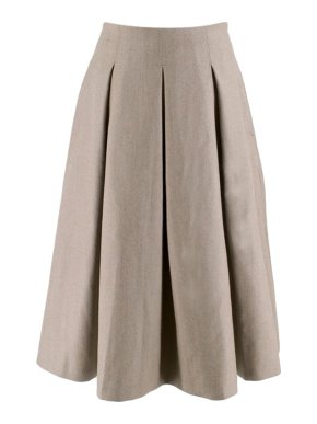 MaxMara Oatmeal Wool Large Pleat Midi Skirt