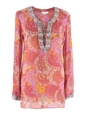 Elizabeth Hurley Embellished Printed Beach Coverup