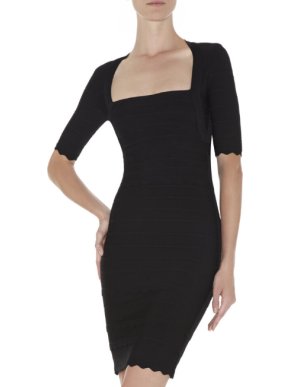 Herve Leger Black Melissa Scalloped Dress