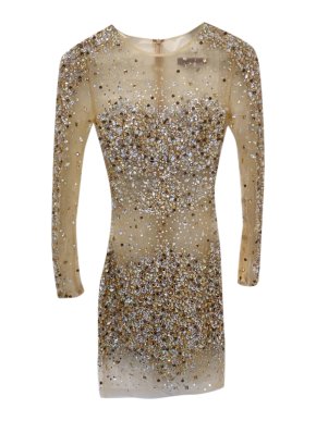 Jovani Crystal Embellished Sheer Dress