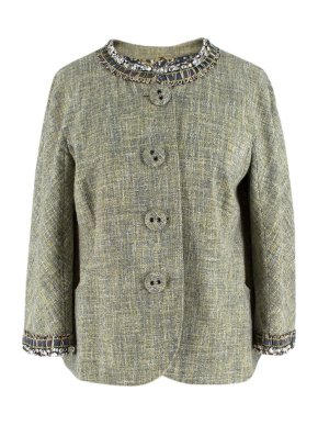Moschino Green Tweed Crystal Embellished Jacket