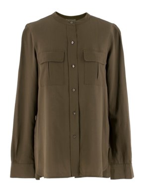 Vince Khaki Round Neck Silk Shirt