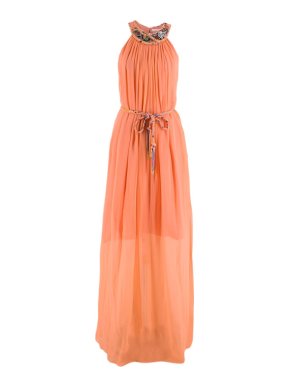 Matthew Williamson Pink Silk Embellished Halter Neck Maxi Dress
