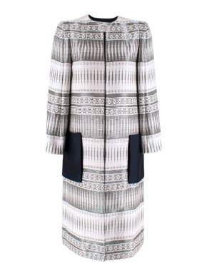 Amanda Wakeley White, Silver & Navy Embroidered Longline Coat