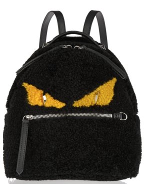 Fendi Monster mini leather-trimmed shearling backpack