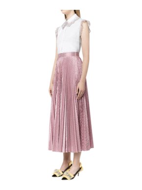 Christopher Kane Pleated Checked Metallic Pink Skirt