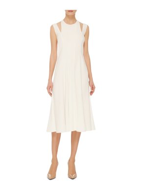 Tome White Godet Crepe Midi Dress