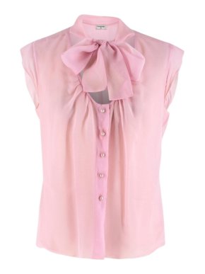 Chanel Pink Sheer Sleeveless Pussybow Blouse