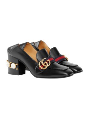 Gucci Black Leather Collapsible Heel Peyton Loafers