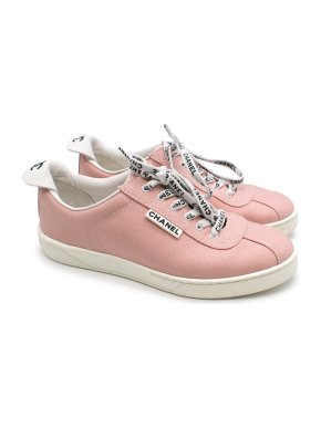 Chanel Blush Pink Canvas Trainers with Logo Laces